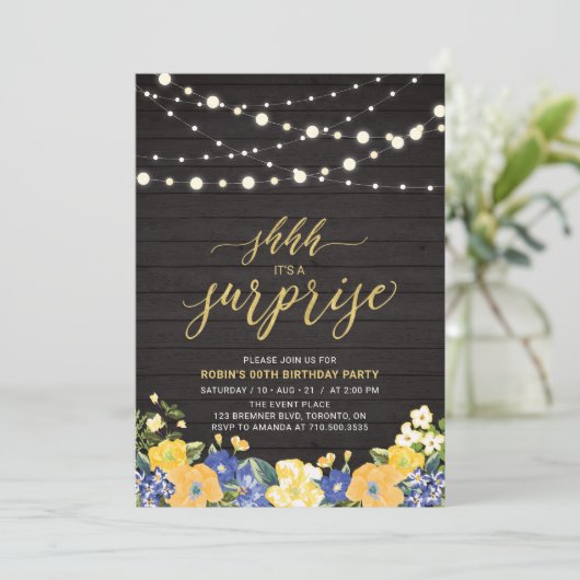 Hout- en strijklampjes Gold Surprise Birthday Part Kaart (Staand voorkant)