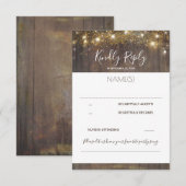 Hout en String Lights Rustieke Bruiloft RSVP Kaartje (Voorkant / Achterkant)