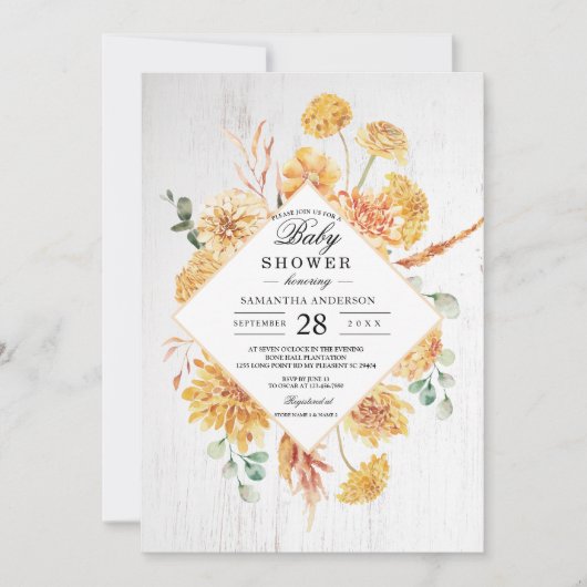 hout en Waterverf Gele bloemen Lijst Inv Kaart (Voorkant)