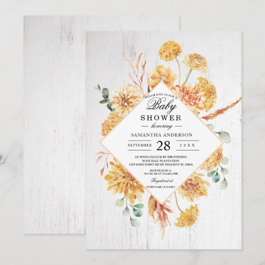 hout en Waterverf Gele bloemen Lijst Inv Kaart (Voorkant / Achterkant)