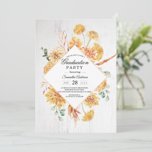  hout en Waterverf Gele bloemen Lijst Inv Kaart (Staand voorkant)