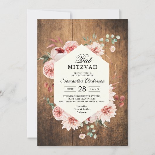  hout en Waterverf Pastel Flowers Invitatie Kaart (Voorkant)