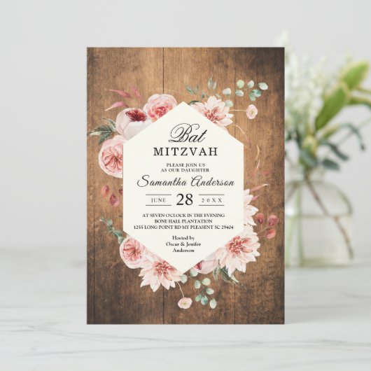  hout en Waterverf Pastel Flowers Invitatie Kaart (Staand voorkant)