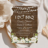 Hout en witte rozen Floral I do BBQ Couple Shower Kaart