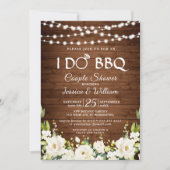 Hout en witte rozen Floral I do BBQ Couple Shower Kaart (Voorkant)