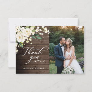 Hout en witte rozen Floral Lantern Foto Bedankkaart