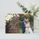 Hout en witte rozen Floral Lantern Foto Bedankkaart (Staand voorkant)