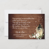 Hout en witte rozen Floral Lantern Foto Bedankkaart (Achterkant)