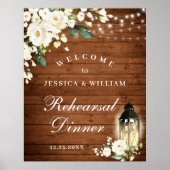 Hout en witte rozen Floral Rehearsal Dinner Sign Poster (Voorkant)