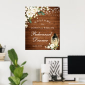 Hout en witte rozen Floral Rehearsal Dinner Sign Poster (Thuiskantoor)