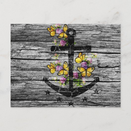  hout en zwart anker met gele vlinder briefkaart (Voorkant)
