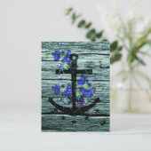 hout en zwarte anker met blauwe vlinders briefkaart (Staand voorkant)
