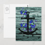 hout en zwarte anker met blauwe vlinders briefkaart (Voorkant / Achterkant)