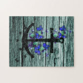  hout en zwarte anker met blauwe vlinders legpuzzel (Horizontaal)