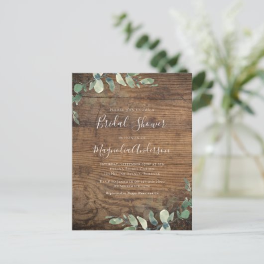 Hout Eucalyptus Bridal Showuitnodiging Briefkaart (Staand voorkant)