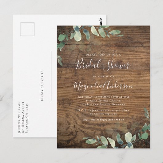 Hout Eucalyptus Bridal Showuitnodiging Briefkaart (Voorkant / Achterkant)