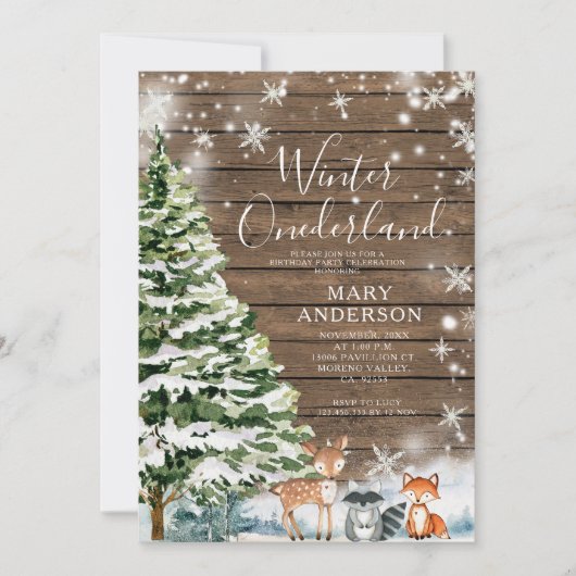 Hout Evergreen Winter Onederland 1e verjaardag Kaart (Voorkant)