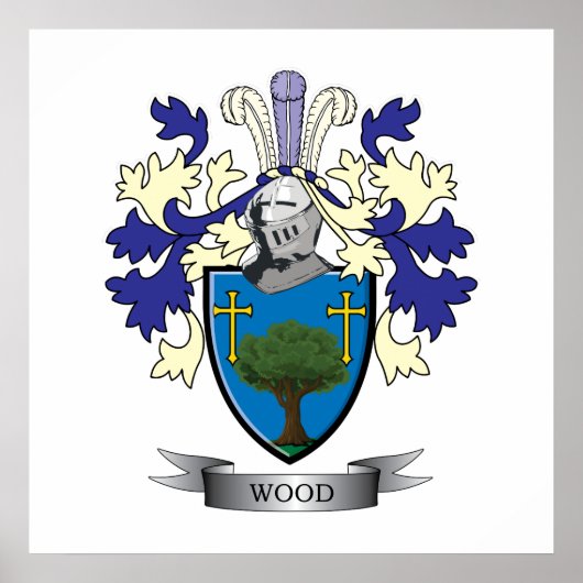 Hout Familie Crest Coat of Arms Poster (Voorkant)