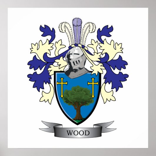 Hout Familie Crest Coat of Arms Poster (Voorkant)