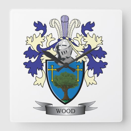 Hout Familie Crest Coat of Arms Vierkante Klok (Voorkant)