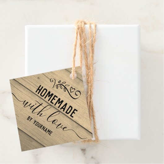 Hout Fancy Script Homemade met liefde voor zakelij Bedankjes Labels (In situ)