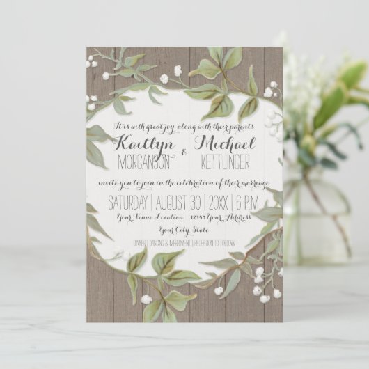 Hout Fence Laurel Leaf Foliage w Flowers Wreater Kaart (Staand voorkant)