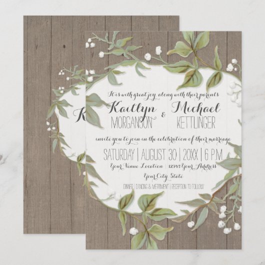 Hout Fence Laurel Leaf Foliage w Flowers Wreater Kaart (Voorkant / Achterkant)