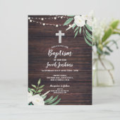 Hout Floral Baptism Green Christening Flower White Kaart (Staand voorkant)