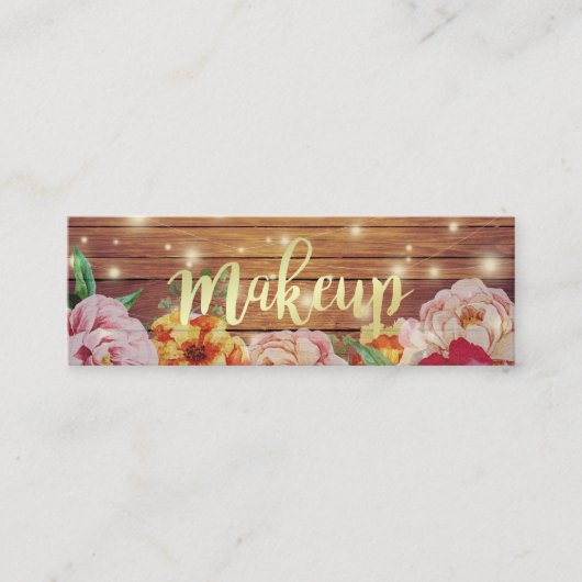 Hout Floral String Lights Gold Script Makeup Salon Mini Visitekaartje (Voorkant)