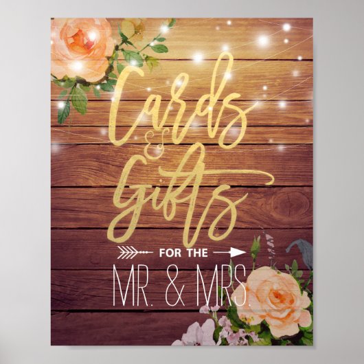 Hout Floral String Lights Kaarten Gifts Wedding Si Poster (Voorkant)