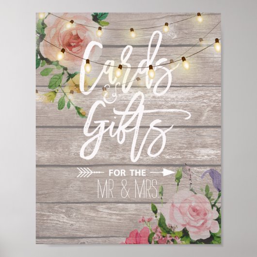 Hout Floral String Lights Kaarten Gifts Wedding Si Poster (Voorkant)
