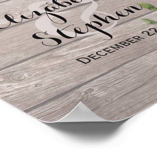 Hout Floral String Lights Wedding Reception Sign Poster (Hoek)