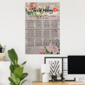 Hout Floral String Lights Wedding Seding Chart Poster (Thuiskantoor)