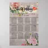 Hout Floral String Lights Wedding Seding Chart Poster (Voorkant)