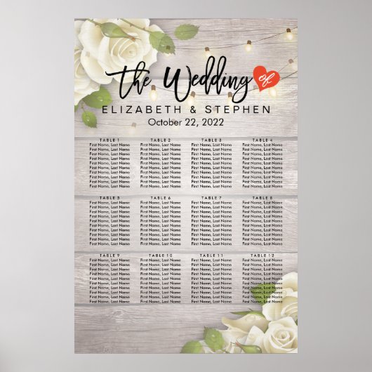 Hout Floral String Lights Wedding Seding Chart Poster (Voorkant)