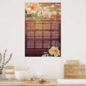 Hout Floral String Lights Wedding Seding Chart Poster (Keuken)