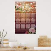 Hout Floral String Lights Wedding Seding Chart Poster (Keuken)