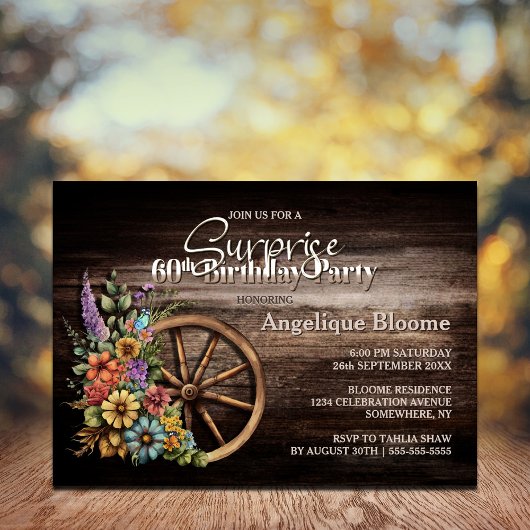 Hout Floral Wagon Wheel Surprise 60th Birthday Kaart