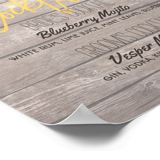 Hout Floral Wedding Signature Cocktail Drink Menu Poster (Hoek)