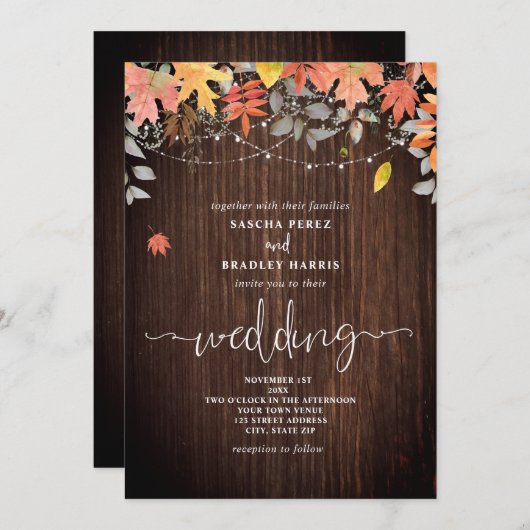 Hout Foliage leveert String Lights Fall Wedding Kaart (Voorkant / Achterkant)