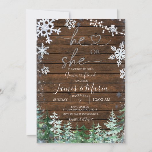 Hout Forest Gender onthullen Hij of zij Snowflake Kaart (Voorkant)