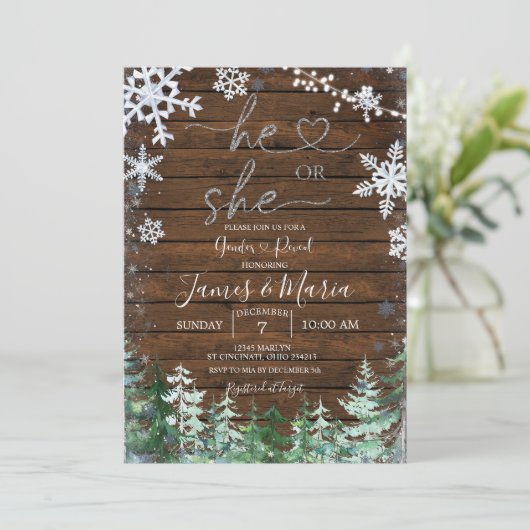 Hout Forest Gender onthullen Hij of zij Snowflake Kaart (Staand voorkant)