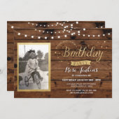 Hout Foto van Birthday Lichten Uitnodiging (Voorkant / Achterkant)