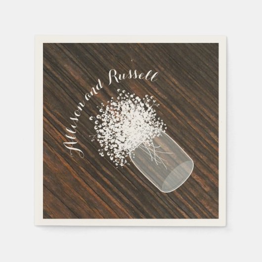 Hout geïnspireerd Mason Jar van Baby's Breath brui Servetten (Voorkant)