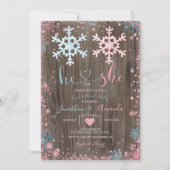 Hout Gender onthullen Hij of zij Winter Snowflakes Kaart (Voorkant)