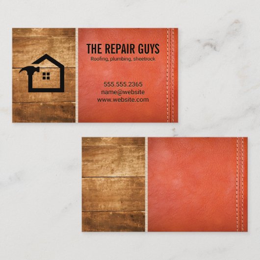 Hout | Gesitteerd leder Visitekaartje (Voorkant / Achterkant)