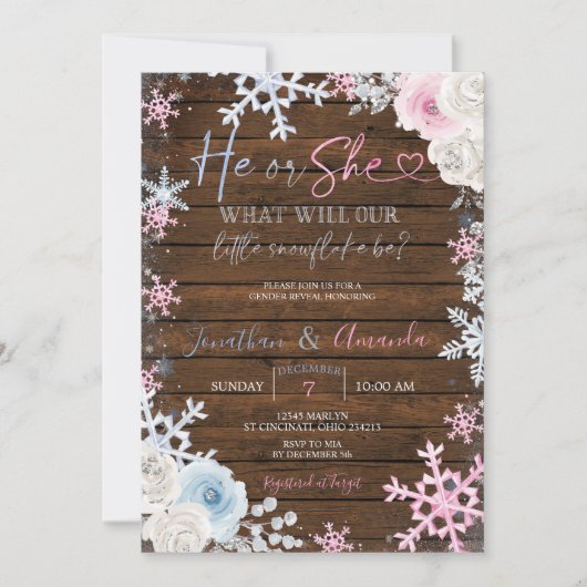 Hout Geslacht Ruw roze en blauwe sneeuwvlokken Kaart (Voorkant)