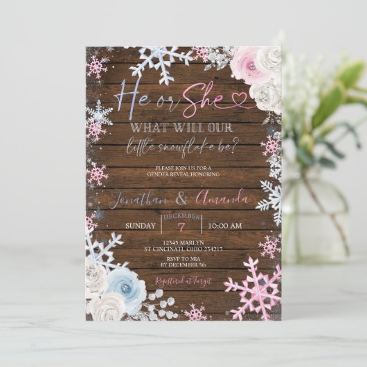 Hout Geslacht Ruw roze en blauwe sneeuwvlokken Kaart (Staand voorkant)