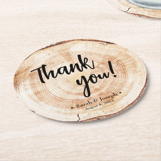 Hout gesneden bruiloft handlettering Dank u Favor Ronde Kartonnen Onderzetter (Gebogen)