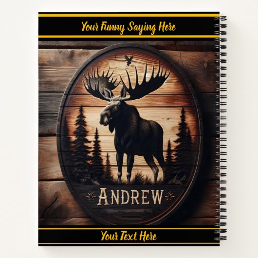 Hout-gesneden elanden in een bos scène notitieboek (Achterkant)